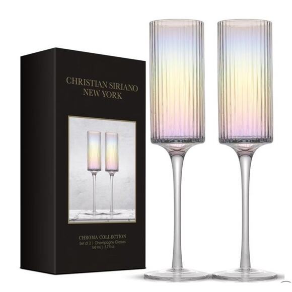 Christian Siriano Other - Christian Siriano New York Chroma Champagne Flutes Set of 2 Iridescent 9”